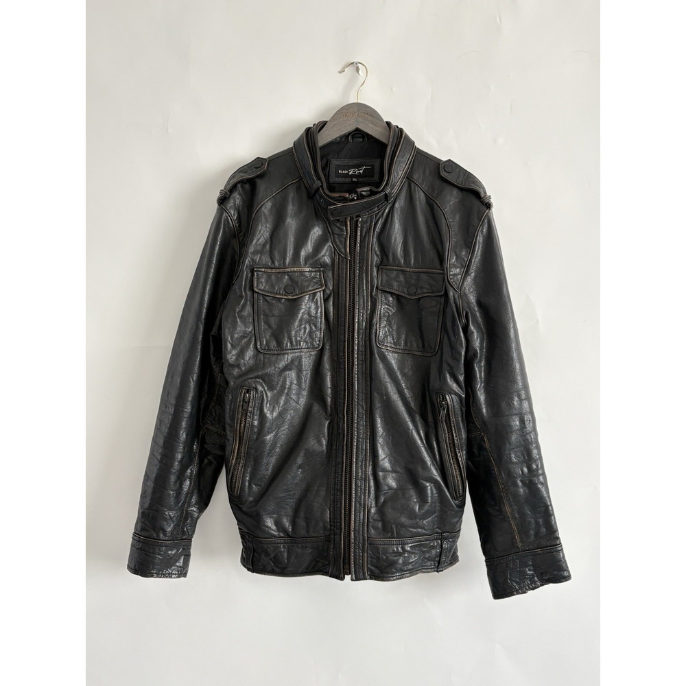VTG Black River Mens 2XL Leather Motorcycle Biker Full Zip Jacket Heavy Pockets